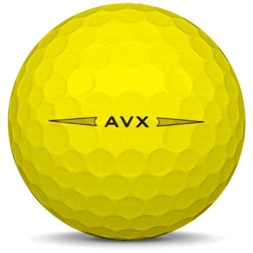 Golfboll av modellen Titleist AVX i 2021 års version med gul färg från sidan