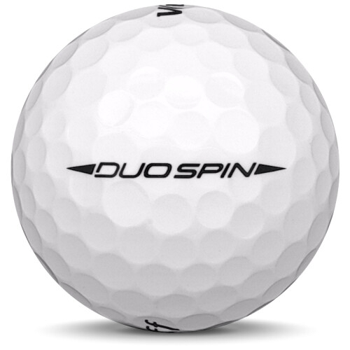 Golfboll av modellen Wilson Staff Duo Spin i vit färg från sidan
