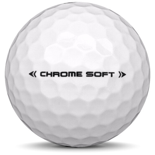Golfboll av modellen Callaway Chrome Soft i 2021 års version med vit färg från sidan
