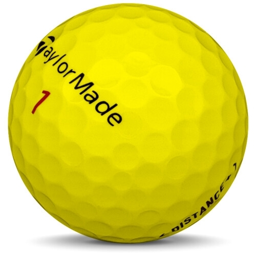Golfboll av modellen TaylorMade Distance+ i 2018 års version med gul färg sned bild